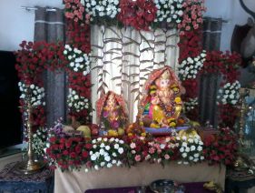 Ganpati Decoration with Carnation Flowers