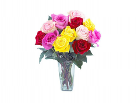 Pot Decoration with roses red pink yellow