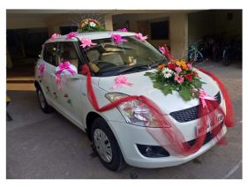 Wedding Car Decoraton with bukes and net